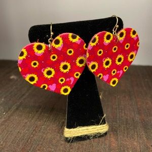 Sunflower Heart Earrings Faux Leather Statement